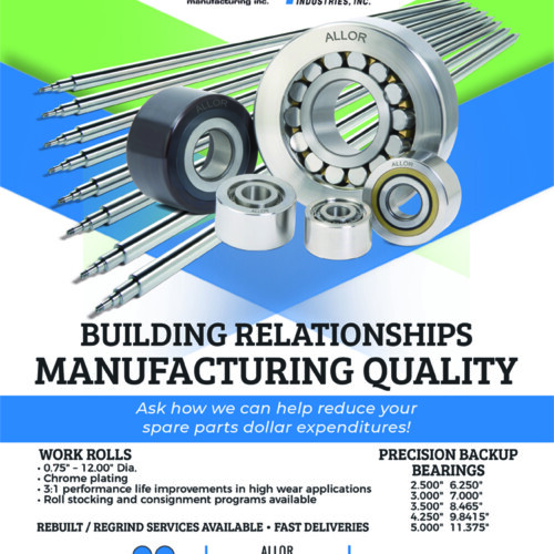 Allor Manufacturing ad highlighting our wrok rolls and back up bearings